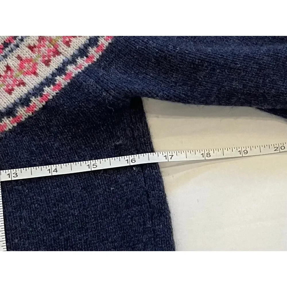 Tabitha Webb Lambswool Blend Navy Fair Isle Long Sleeve Sweater, Nordic, Size S